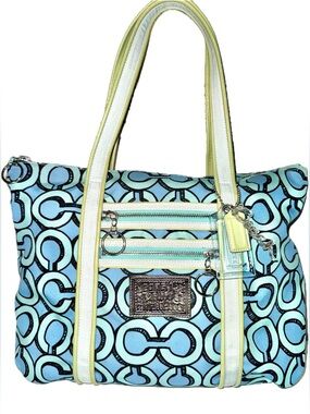 Coach Poppy Op Art Glam Blue / Yellow handbag + 3 Hangtags - 2010 #14983 - GUC